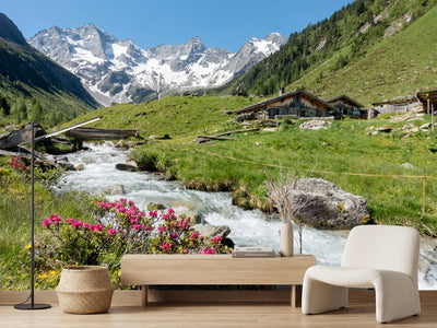 photo-wallpaper-alpine-huts-with-mountain-stream