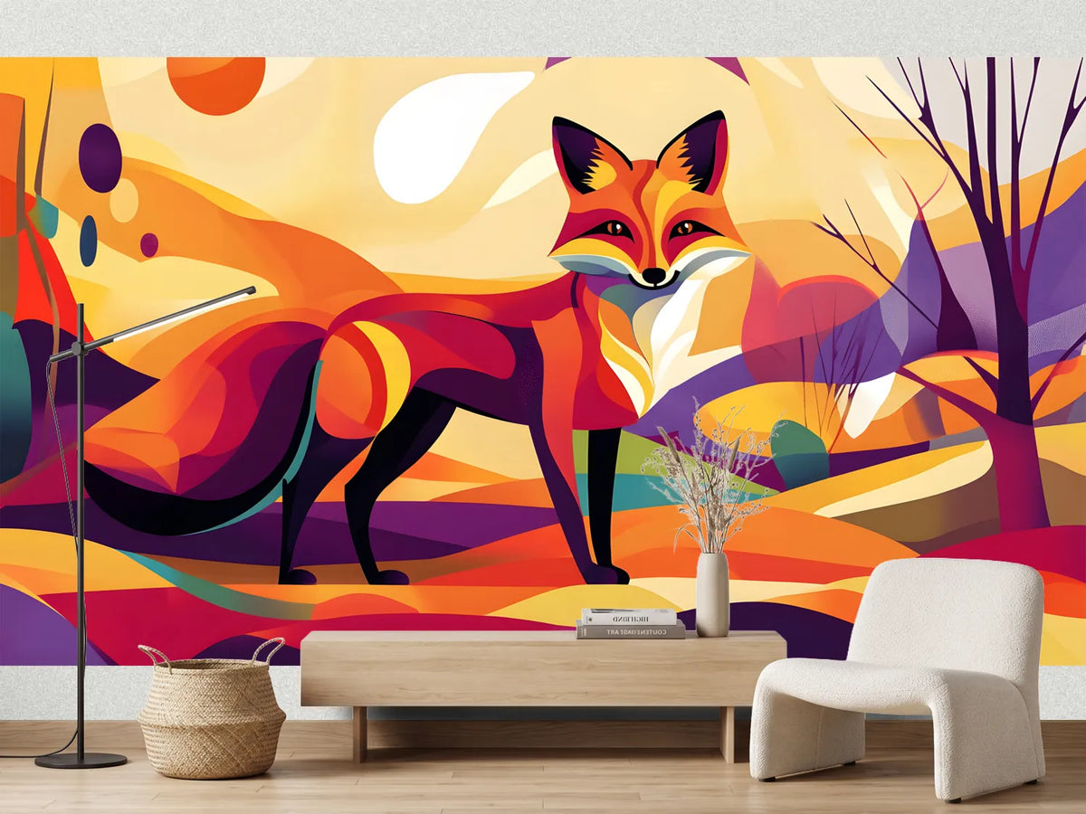 photo-wallpaper-fox-in-a-vivid-rolling-landscape-of-bold-graphic-colour-planes