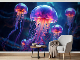photo-wallpaper-glowing-jelly-fish-in-aquarium-background