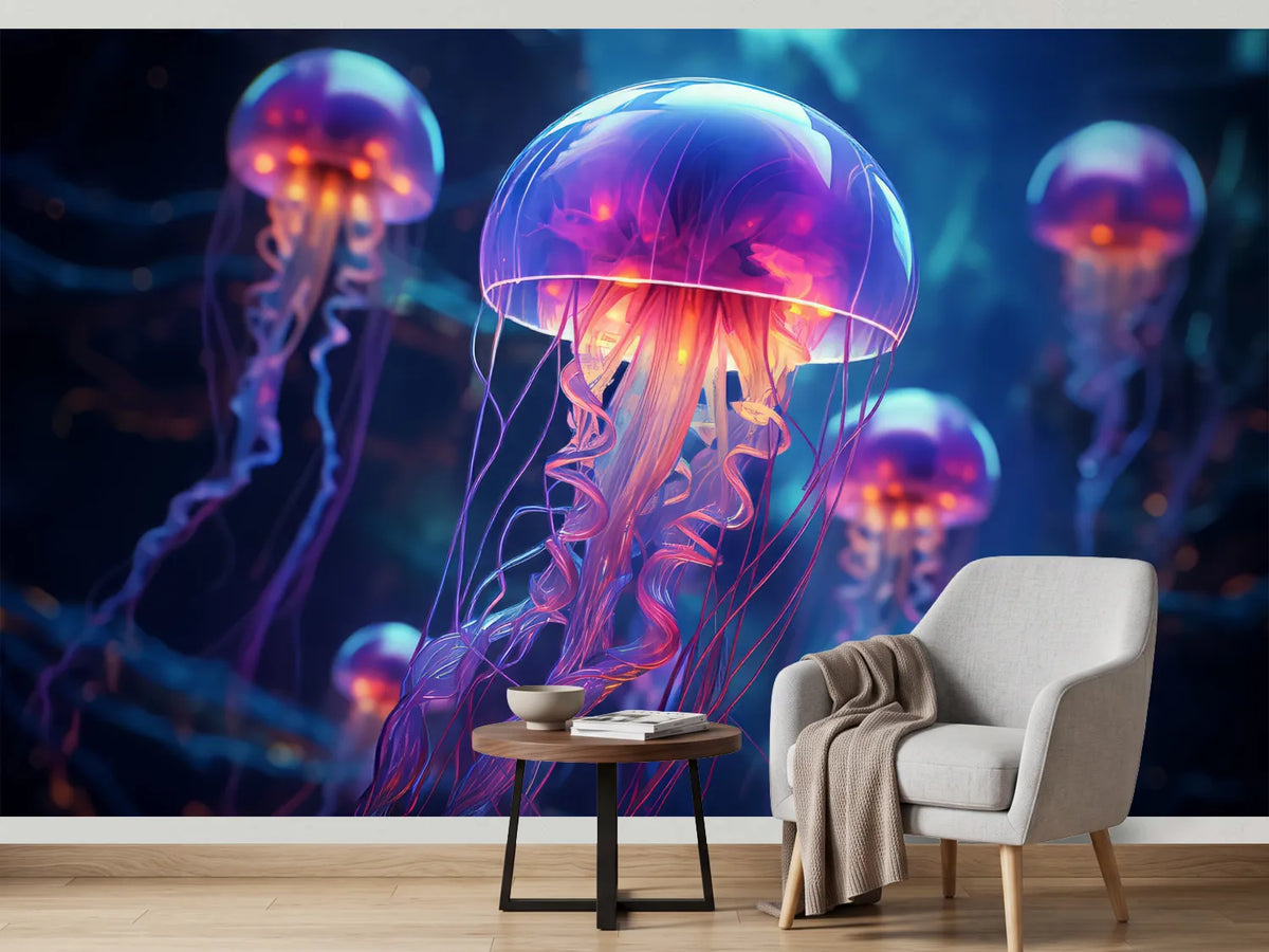 photo-wallpaper-glowing-jelly-fish-in-aquarium-background