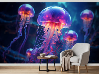 photo-wallpaper-glowing-jelly-fish-in-aquarium-background