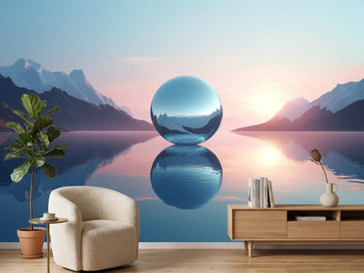 photo-wallpaper-mirrored-sphere-on-a-still-mountain-lake-at-pastel-dawn