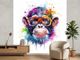 photo-wallpaper-chimpanzee-in-glasses-amid-colourful-watercolour-splashes