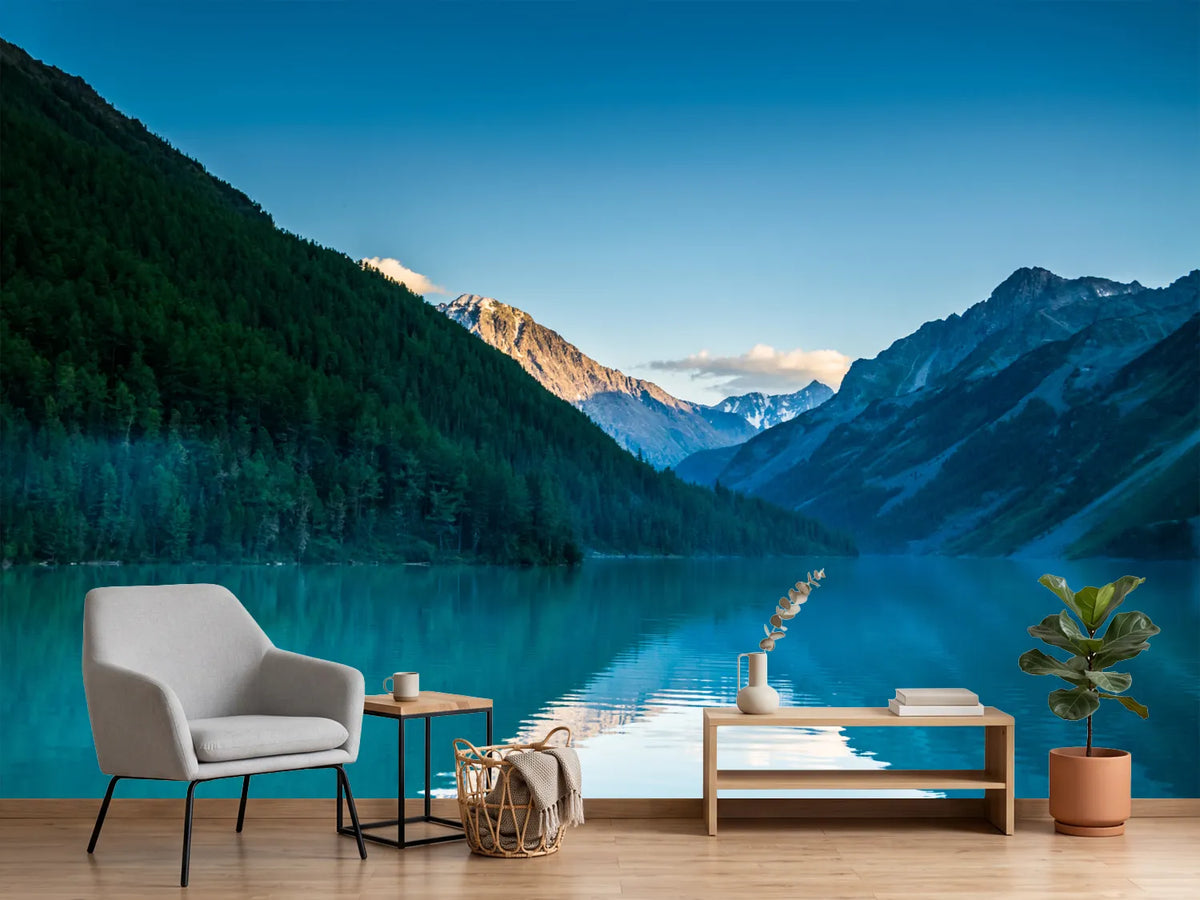 photo-wallpaper-turquoise-mountain-lake-at-dusk-between-forested-slopes