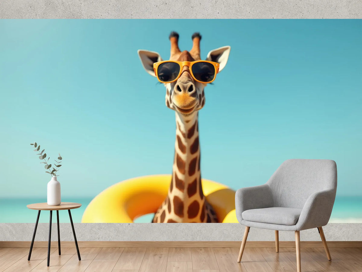 photo-wallpaper-giraffe-in-yellow-sunglasses-with-a-swim-ring-by-a-turquoise-sea