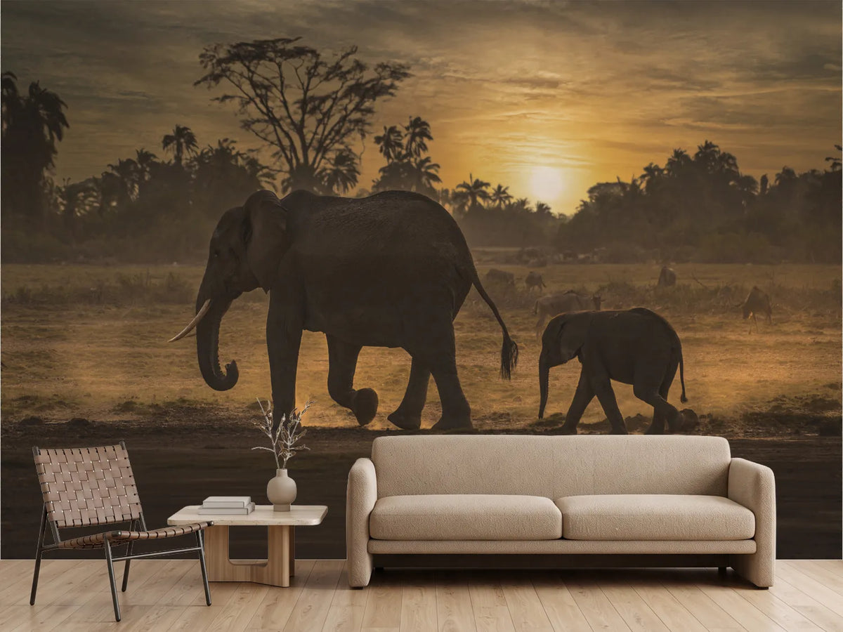 photo-wallpaper-african-sunset-elephants