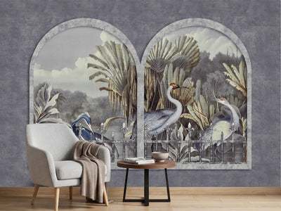 photo-wallpaper-elegant-cranes-tropical-garden