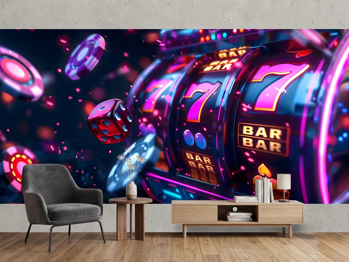 photo-wallpaper-slot-machine-reels-glowing-with-neon-sevens-flying-chips-and-dice