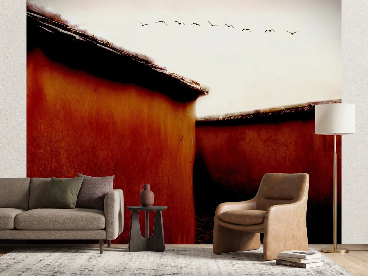 photo-wallpaper-ancient-walls-soaring-birds