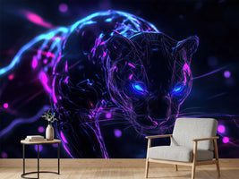photo-wallpaper-black-panther-in-neon-light-with-glowing-blue-eyes