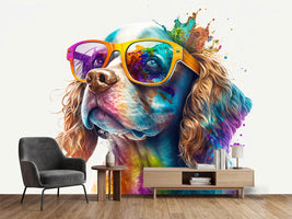 photo-wallpaper-cocker-spaniel-in-sunglasses-amid-vivid-paint-splashes