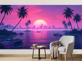 photo-wallpaper-neon-sunset-over-a-tropical-bay-with-palms-and-a-distant-skyline