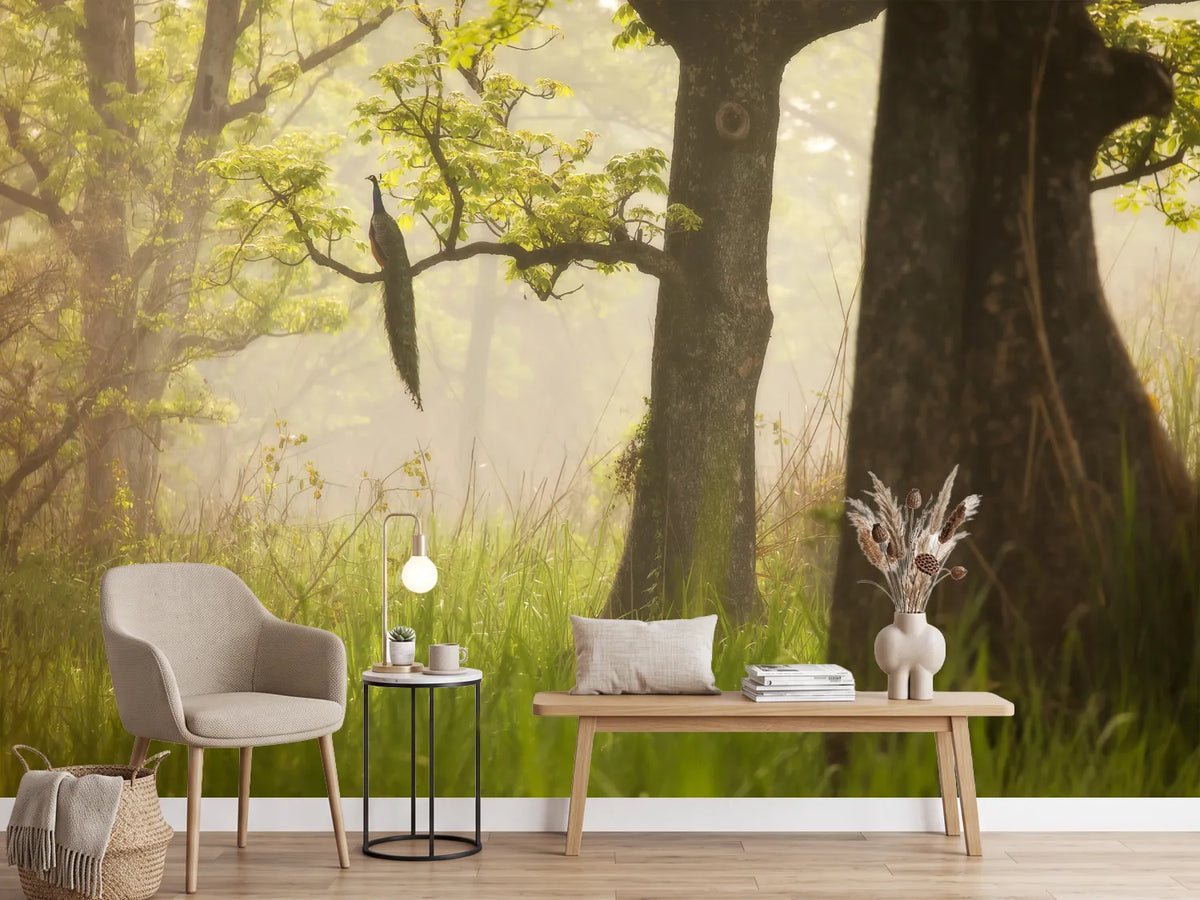 photo-wallpaper-peacock-in-misty-forest