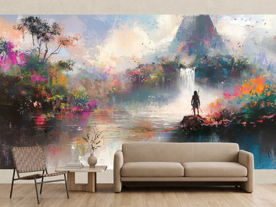 photo-wallpaper-jungle-waterfall-with-a-lone-figure-in-luminous-colours