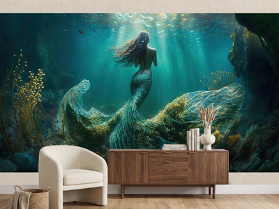 photo-wallpaper-mermaid-above-the-coral-reef-in-turquoise-sunbeams