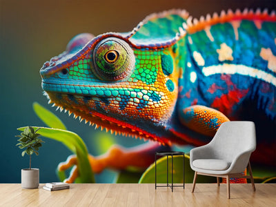 photo-wallpaper-closeup-of-a-colorful-chameleon-lizard-generative-ai