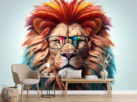 photo-wallpaper-lion-portrait-with-glasses-and-a-mane-in-red-and-turquoise