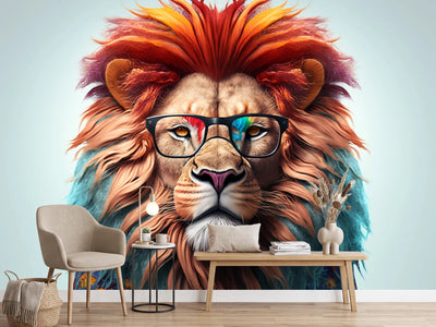 photo-wallpaper-lion-portrait-with-glasses-and-a-mane-in-red-and-turquoise