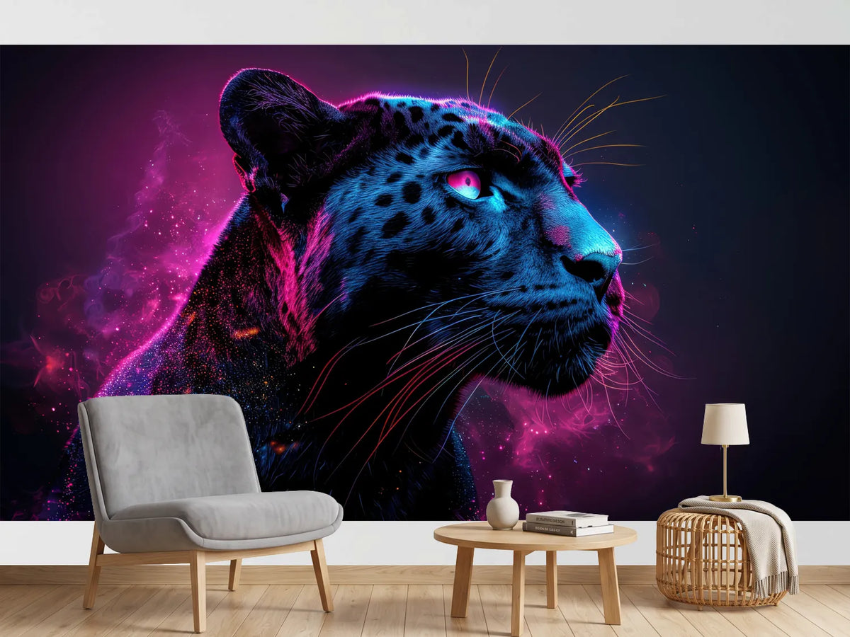 photo-wallpaper-black-panther-in-neon-light-profile-glowing-magenta-and-blue
