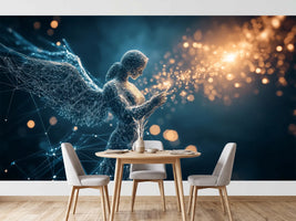 photo-wallpaper-wireframe-guardian-angel-in-blue-light-releasing-golden-sparks