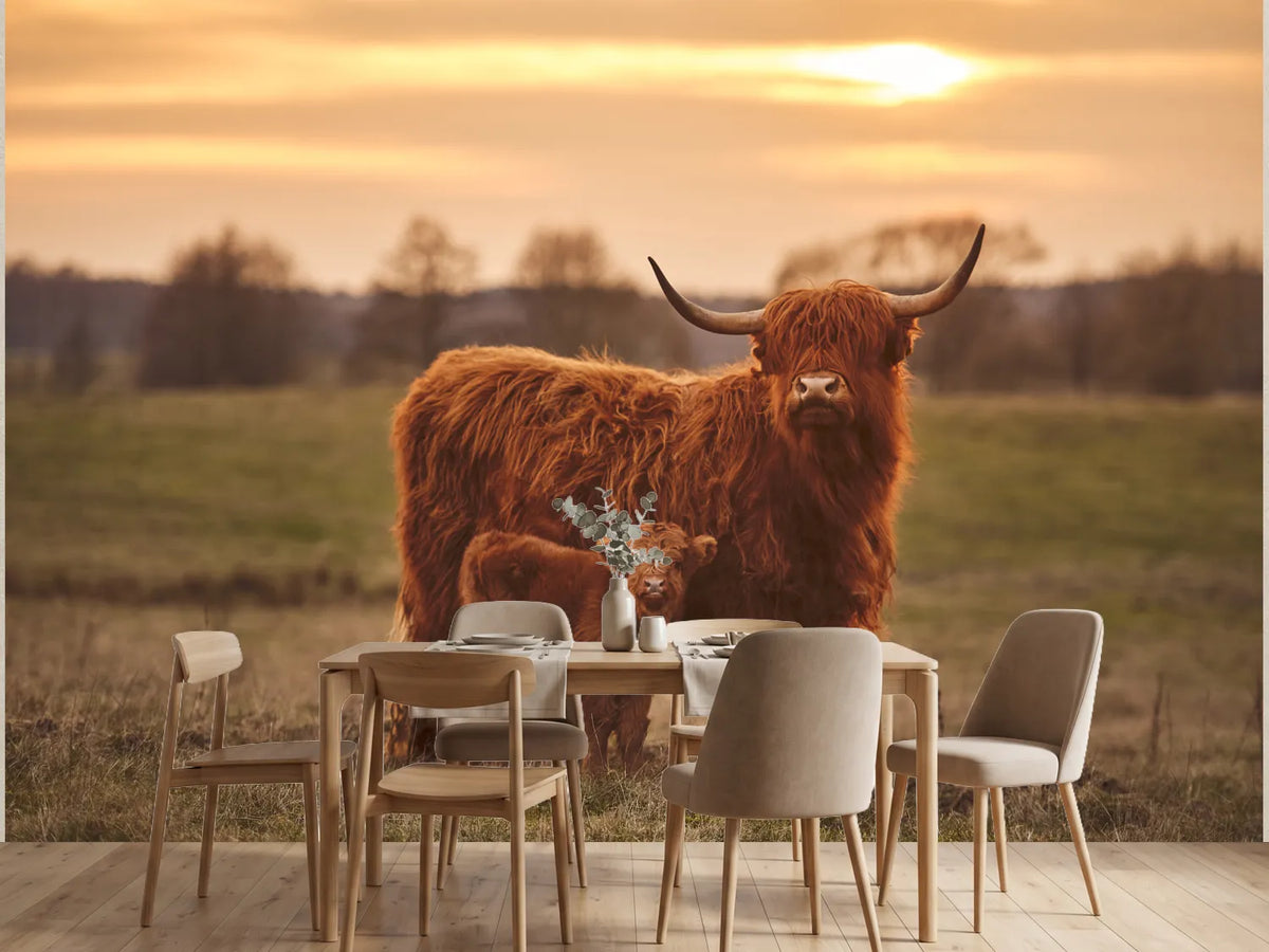 photo-wallpaper-highland-cow-with-calf