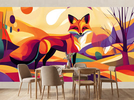 photo-wallpaper-fox-in-a-vivid-rolling-landscape-of-bold-graphic-colour-planes