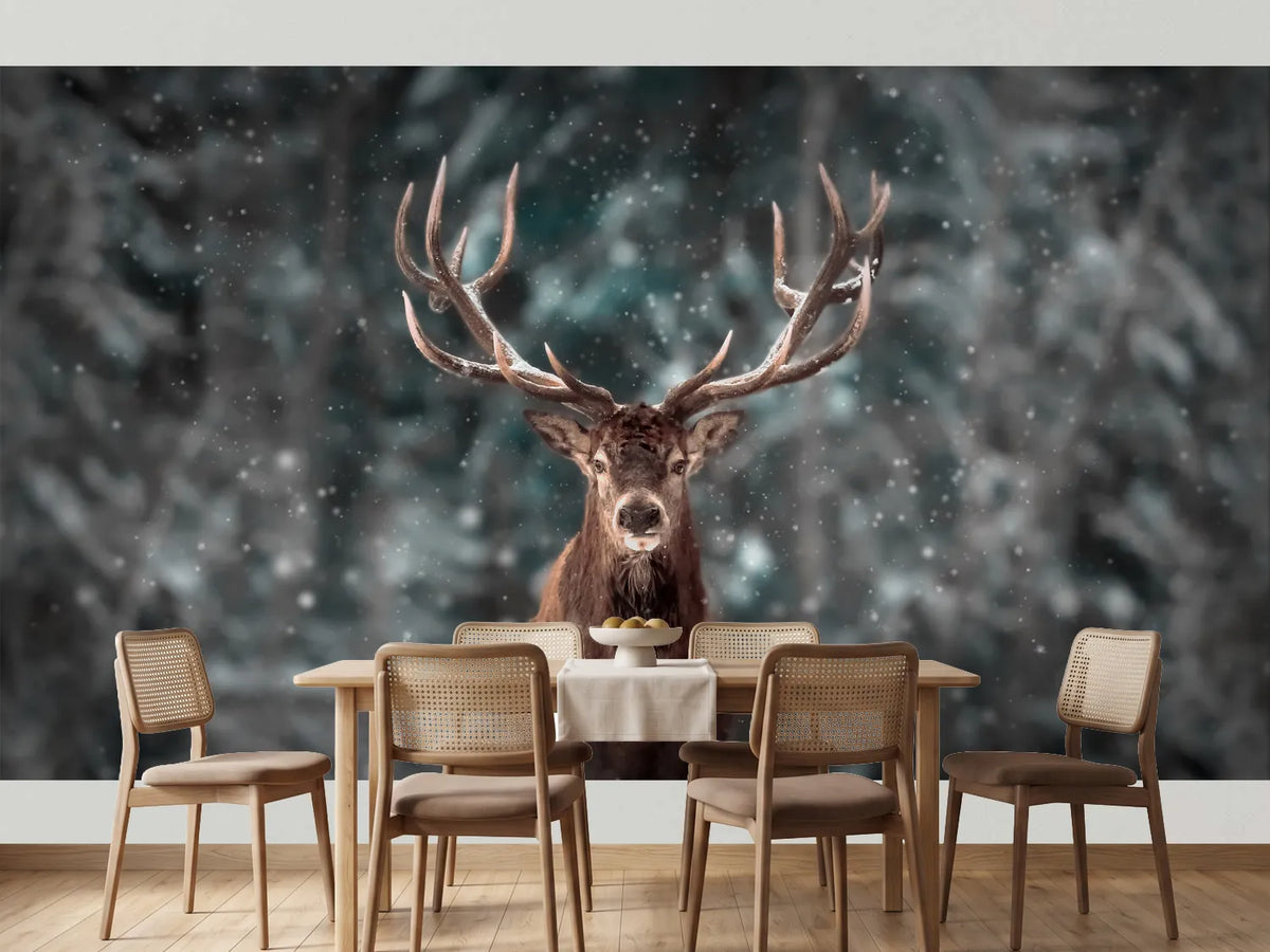photo-wallpaper-red-deer-in-the-winter-snow-forest