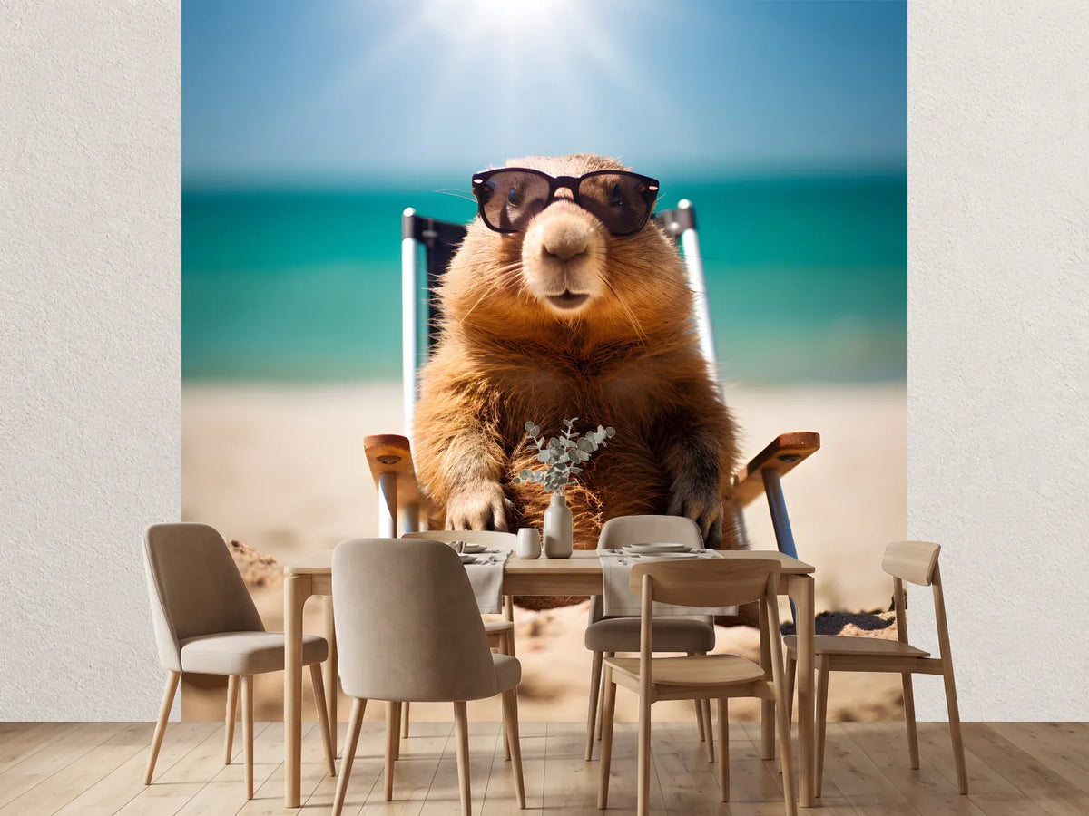 photo-wallpaper-groundhog-wearing-sunglasses-on-a-beach