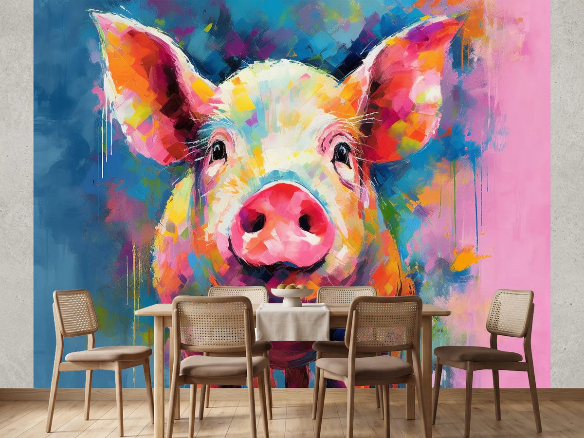 photo-wallpaper-a-pop-art-style-painting-of-a-pig-generative-ai