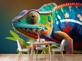 photo-wallpaper-closeup-of-a-colorful-chameleon-lizard-generative-ai