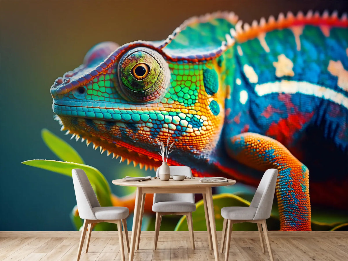 photo-wallpaper-closeup-of-a-colorful-chameleon-lizard-generative-ai