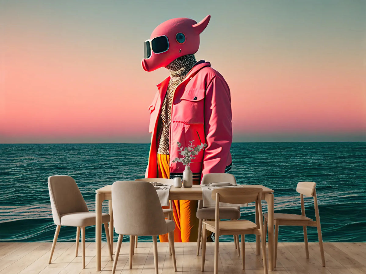 photo-wallpaper-pink-animal-mask-by-the-sea-surreal-figure-at-dusk