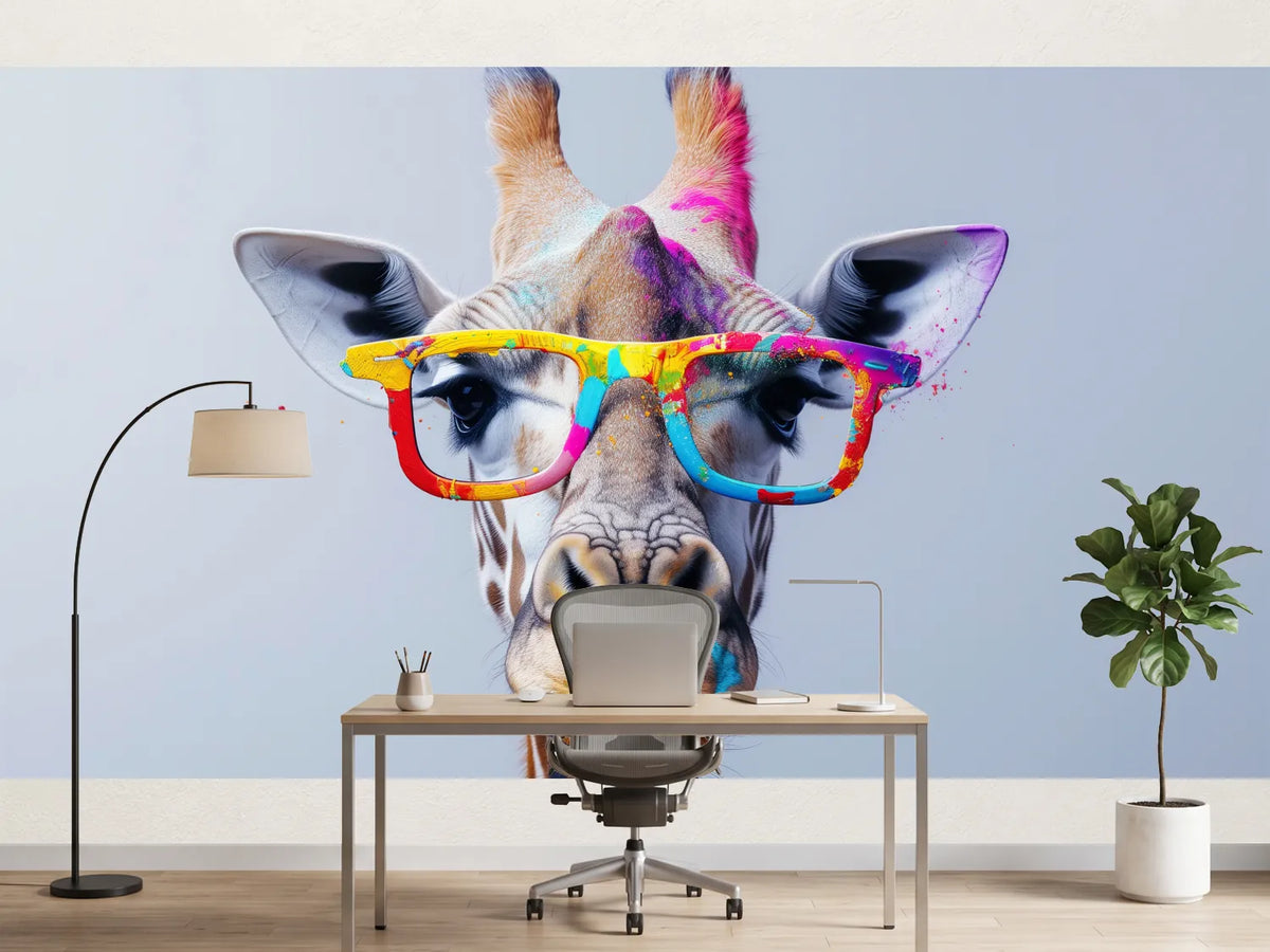 photo-wallpaper-surreal-portrait-of-a-giraffe-with-colorful-paint-splashes-and-glasses