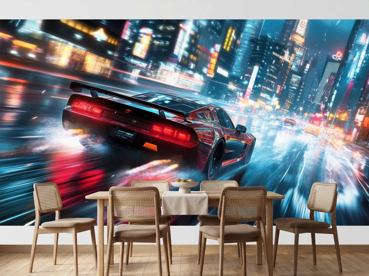 photo-wallpaper-red-sports-car-racing-through-a-rainy-neon-city-at-night