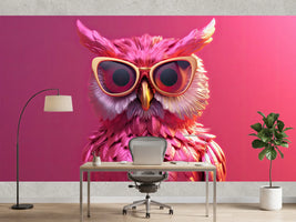 photo-wallpaper-pink-owl-in-golden-sunglasses-against-magenta