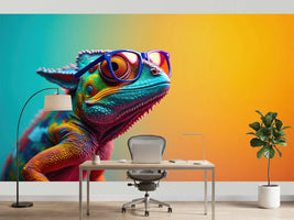 photo-wallpaper-chameleon-in-blue-sunglasses-against-turquoise-and-orange