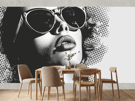 photo-wallpaper-black-and-white-portrait-of-a-woman-in-glasses-the-concept-of-pop-art-style