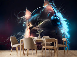 photo-wallpaper-cat-music-headphones-generative-ai