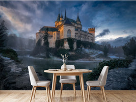photo-wallpaper-enchanted-castle-lake-swans