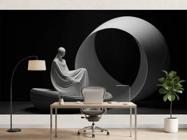 photo-wallpaper-white-draped-figure-in-a-boat-before-a-large-ring-in-black-and-white