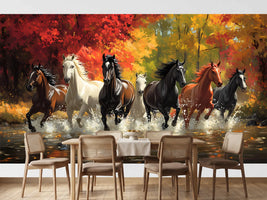 photo-wallpaper-herd-of-horses-galloping-through-a-river-before-blazing-autumn-foliage