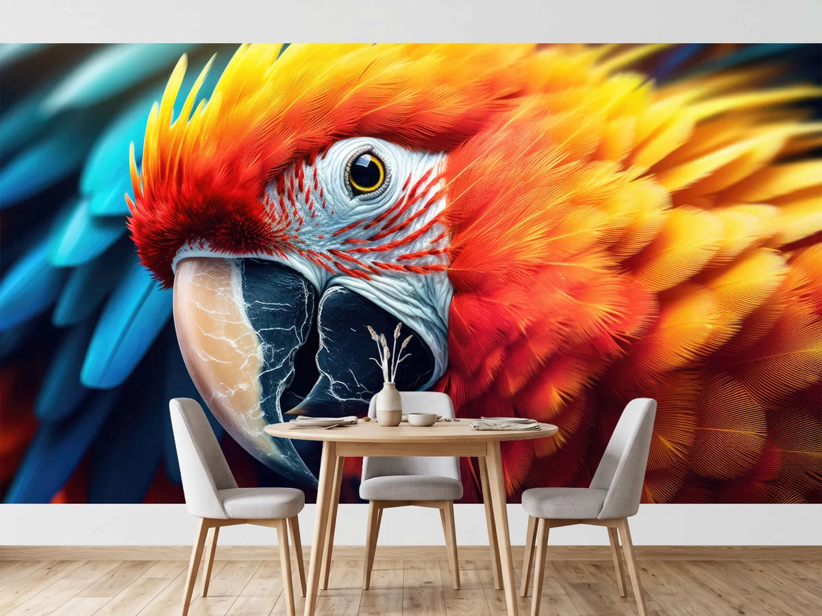 photo-wallpaper-macaw-in-profile-with-glowing-red-and-yellow-plumage