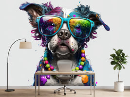 photo-wallpaper-colourful-party-dog-in-sunglasses-with-beaded-necklace
