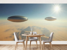 photo-wallpaper-two-ufos-hovering-over-a-desert-landscape-under-a-bright-sun