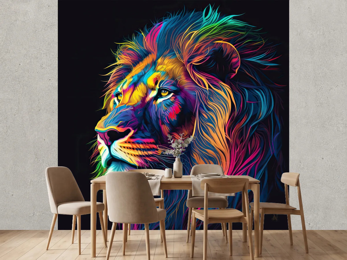 photo-wallpaper-lion-portrait-in-rainbow-colors-generative-ai