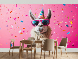 photo-wallpaper-llama-in-pink-sunglasses-and-party-hat-amid-falling-confetti