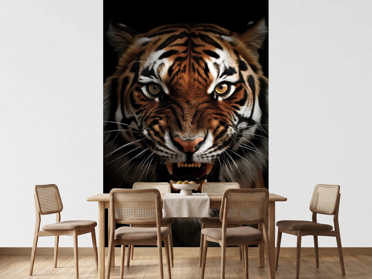 photo-wallpaper-snarling-tiger-in-the-dark-with-amber-eyes