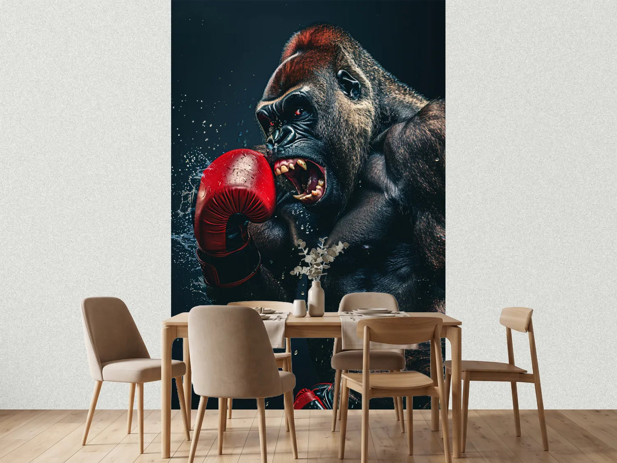 photo-wallpaper-roaring-gorilla-with-a-red-boxing-glove-and-flying-water-droplets