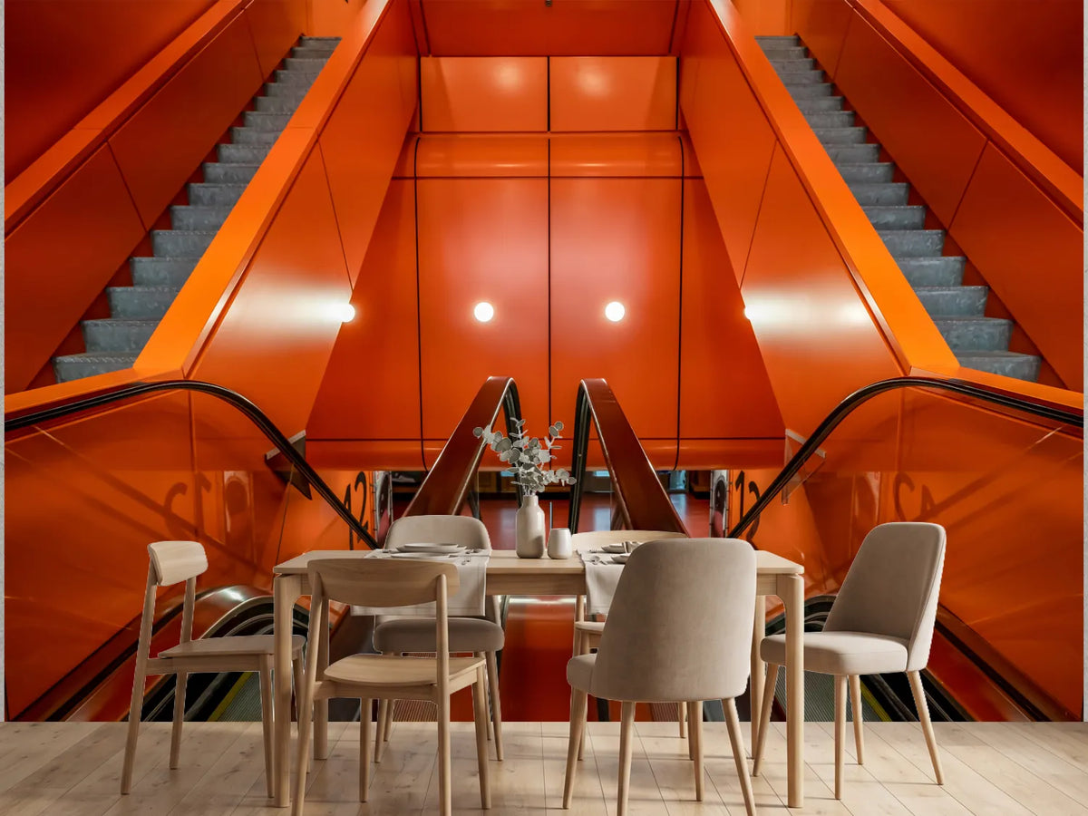 photo-wallpaper-vibrant-orange-escalators