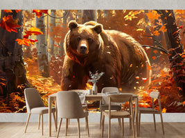 photo-wallpaper-brown-bear-in-a-glowing-autumn-forest-with-warm-backlight